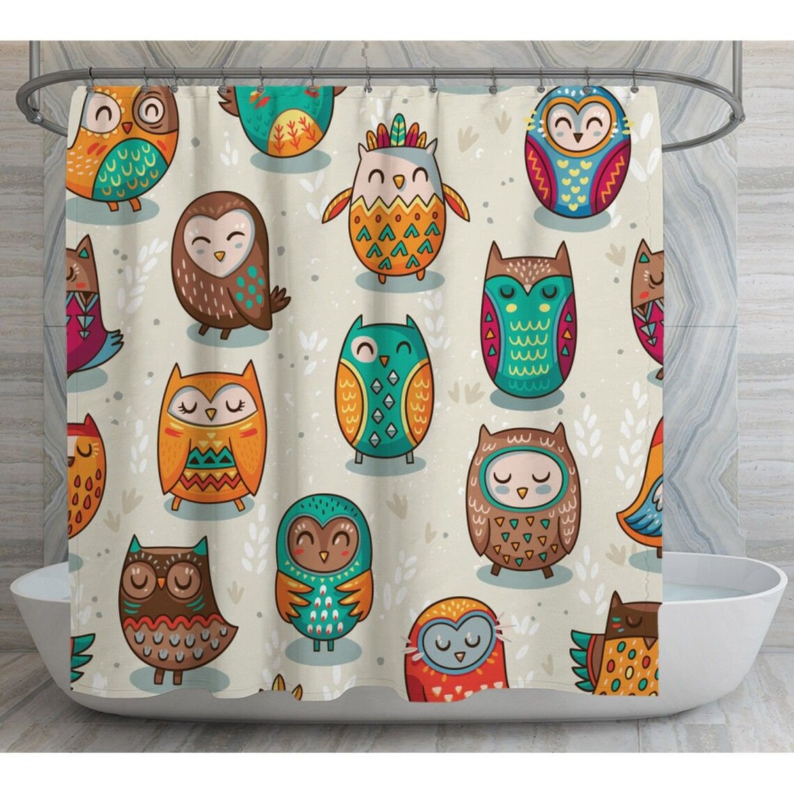 Owl Shower Curtains Cute Owls Shower Curtain White Shower Etsy