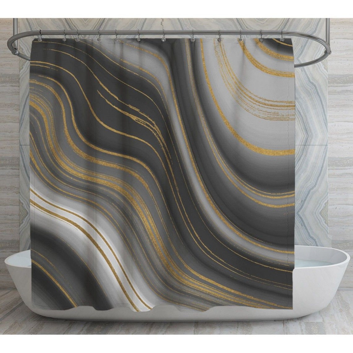 Gray Marble Shower Curtains Gray and Gold Marble Effect Etsy