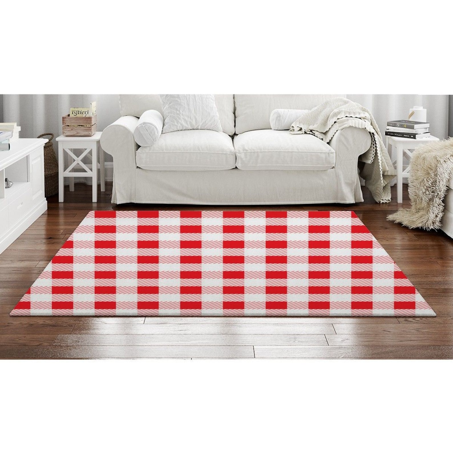 Red and white gingham decor area rug gingham rug red and Etsy