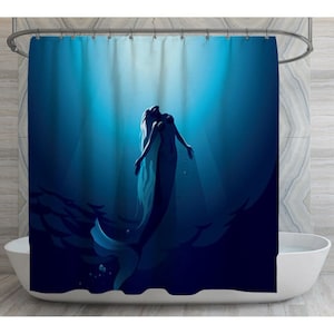 Mermaid Shower Curtain Mermaid Bathroom Decor Blue Shower Curtains Ocean Shower Curtain Blue Bathroom Decor Underwater Shower Curtains