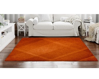 Grunge Geometric Rugs Burnt Orange Area Rug Abstract Deisgn Floor Mats Distressed Style Minimalist Decor