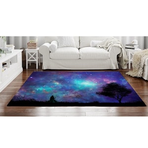 Wizard Rugs Wizard Silhouette At Night Area Rug Purple Area Rugs Magician And A Tree Rug Galaxy Nebula Rugs