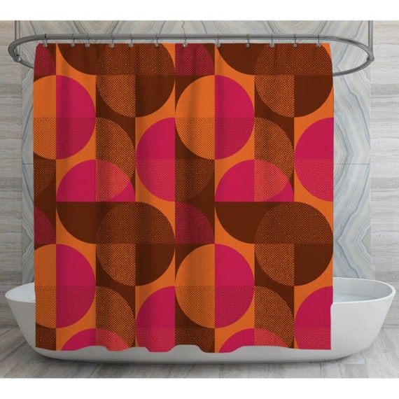 Orange And Pink Shower Curtain, 70s Shower Curtain