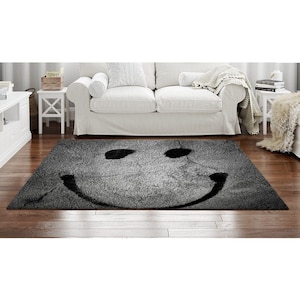 Grunge Smiley Face Area Rug: Personalized Happy Decor