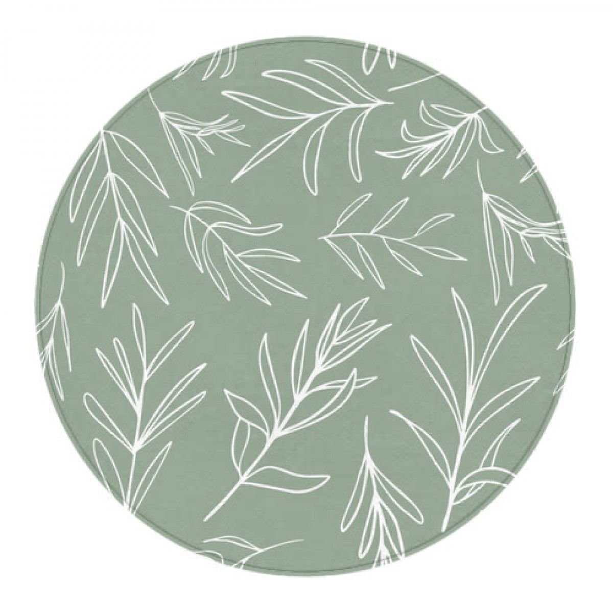 Sage Green Round Rugs White Vector Leaves on Green Circle Etsy