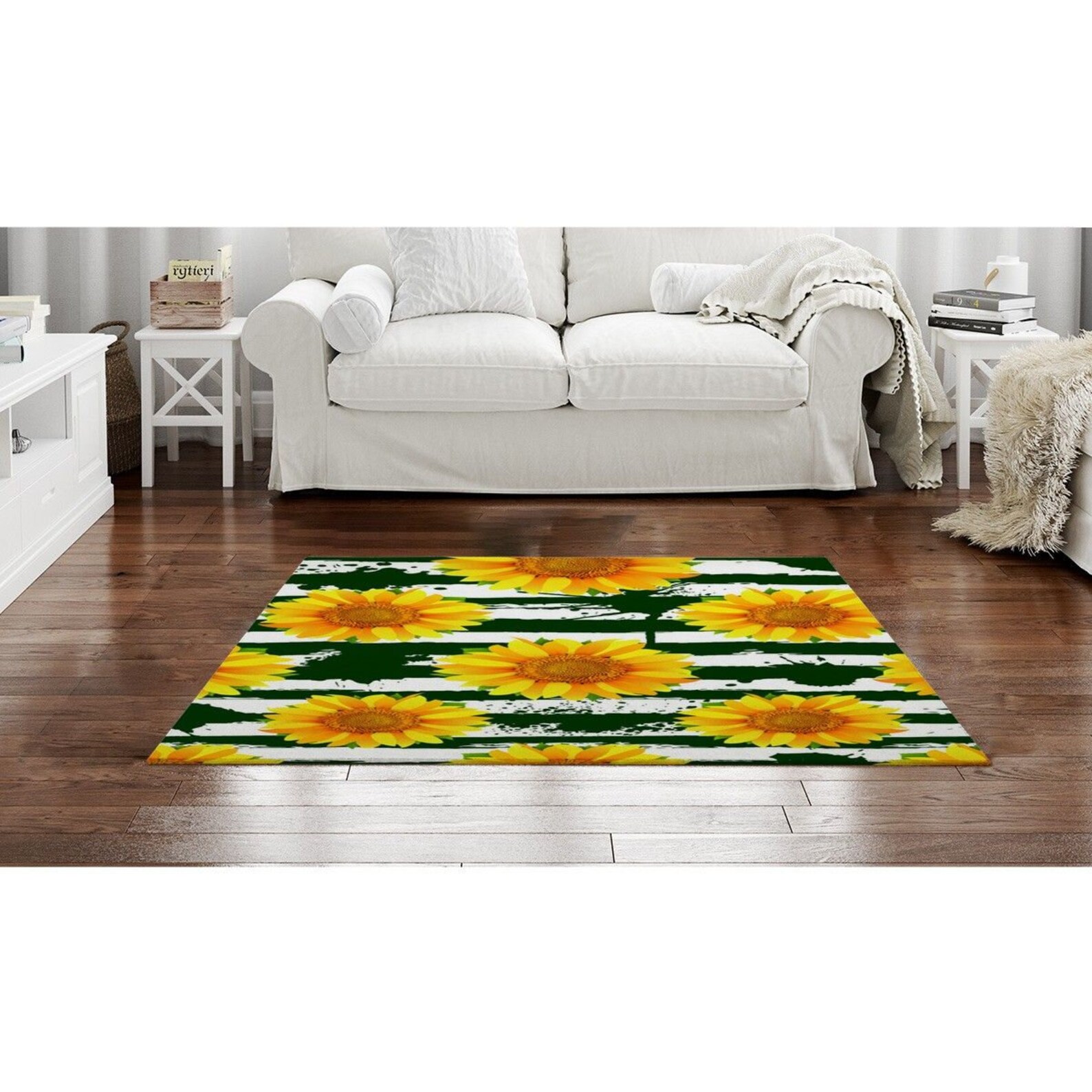 Sunflower Pattern On Stripes Rug Yellow Floral Area Rugs Etsy
