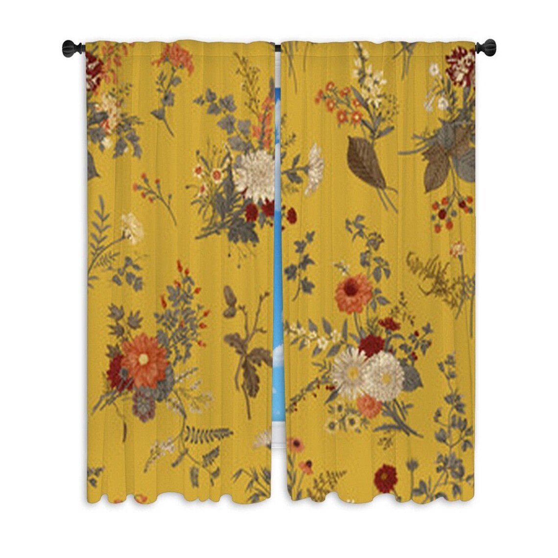 Yellow Window Curtains Yellow Toile Pattern Drapes Toile Etsy