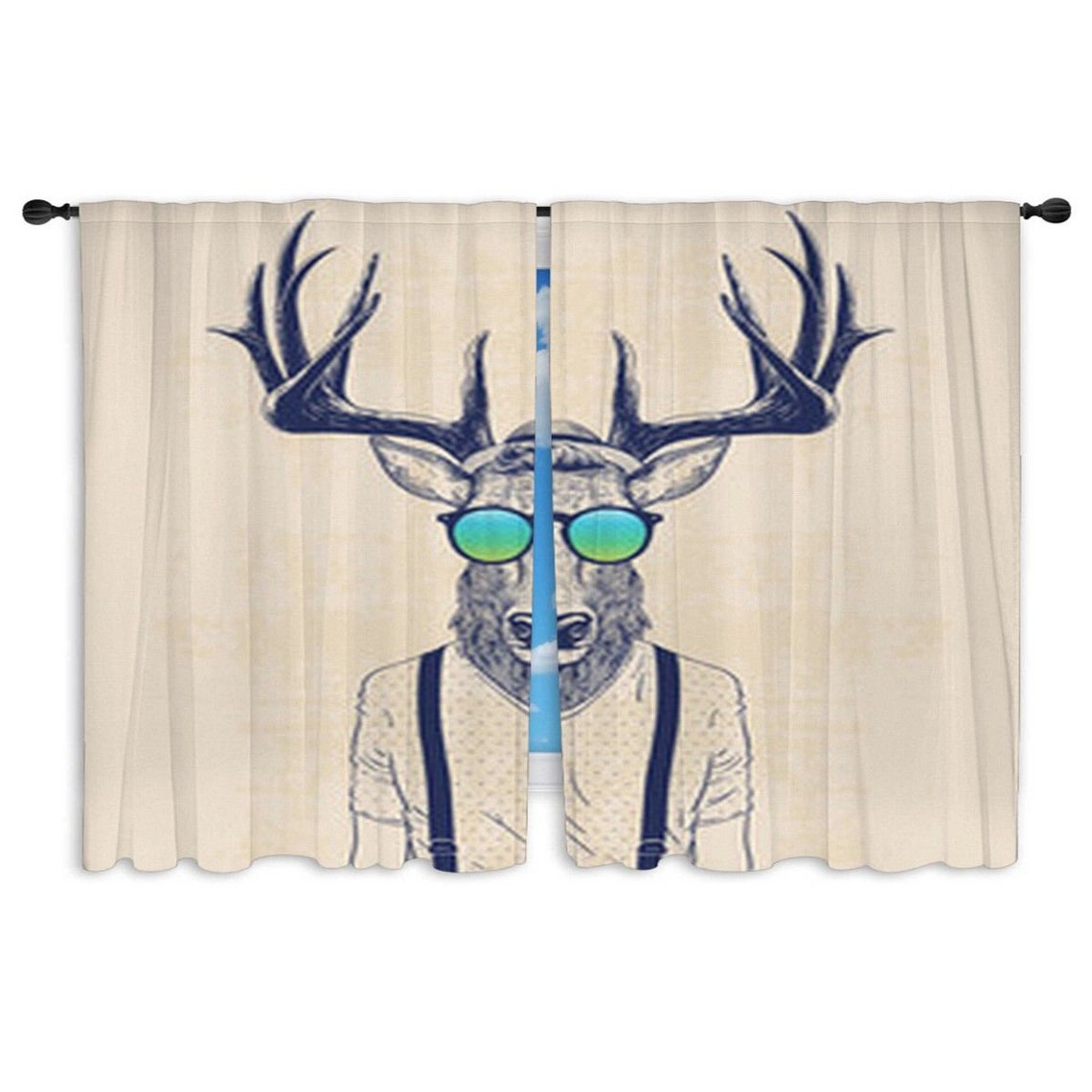 Deer Window Curtains Deer Curtains Deer Decor Black And Etsy