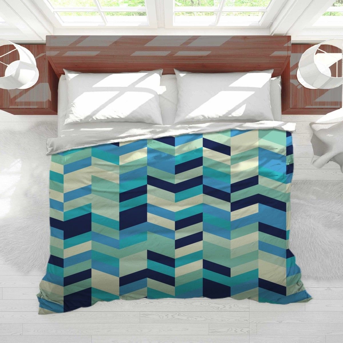 Aqua Herringbone Comforter Herringbone Pattern Comforter Etsy