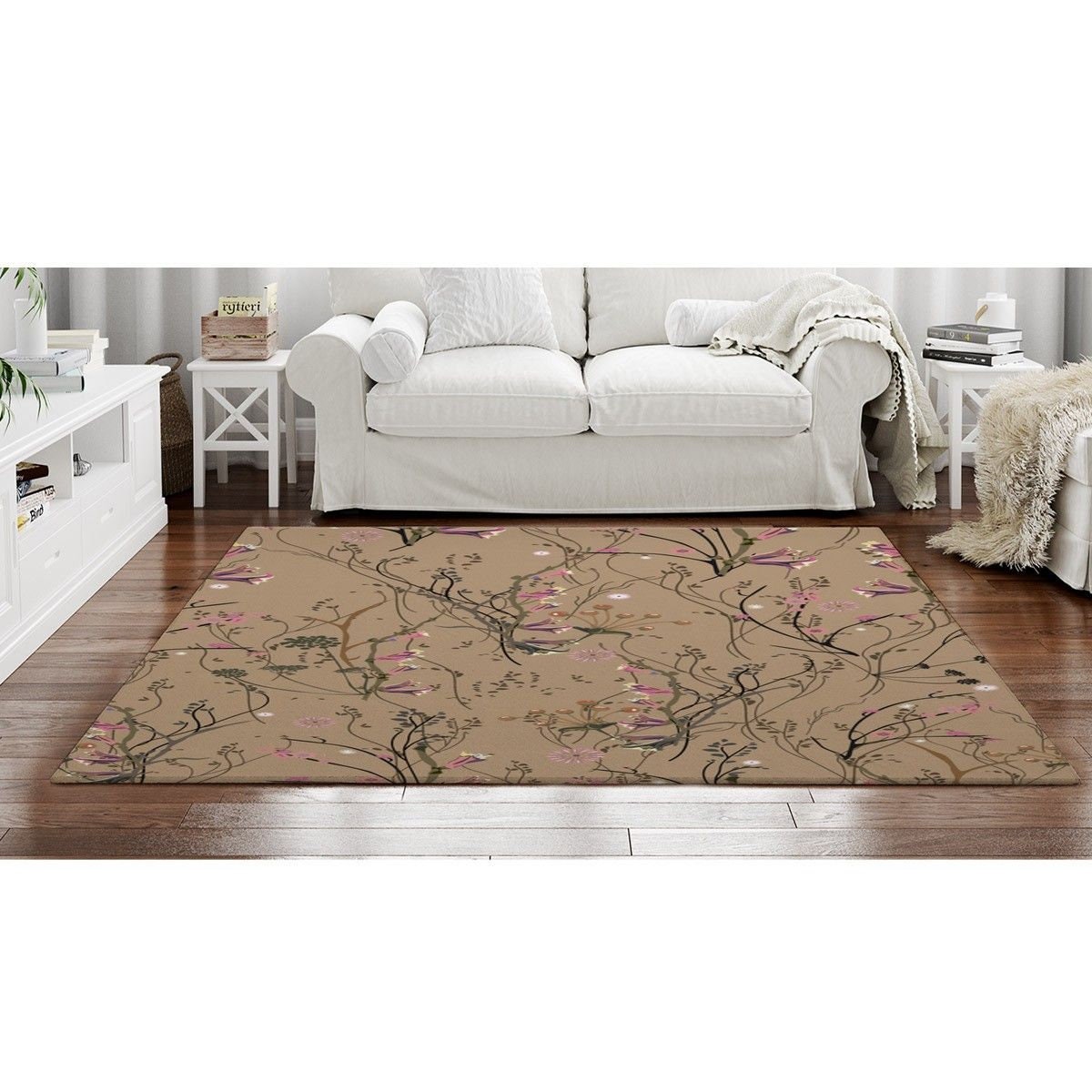 Brown Rugs Floral Area Rug Brown Ditsy Area Rugs Ditsy Etsy