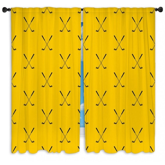 Geometric Yellow Window Curtains Two Golf Clubs Pattern Denmark Geometric Yellow Window Curtains Two, Yellow And Black Window Curtains