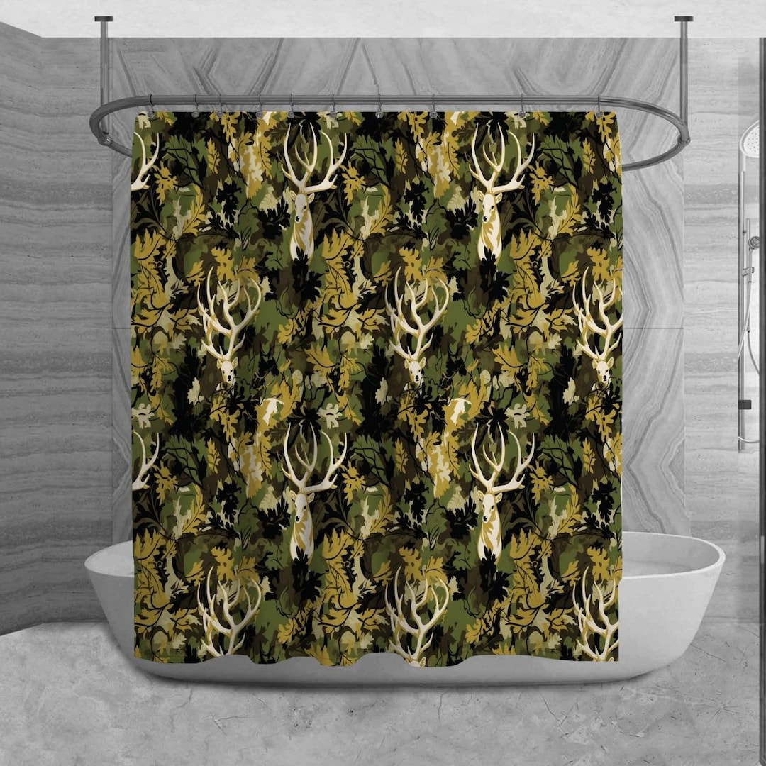 Hunting Shower Curtain, Camouflage Bathroom Decor, Cabin Bath Decor