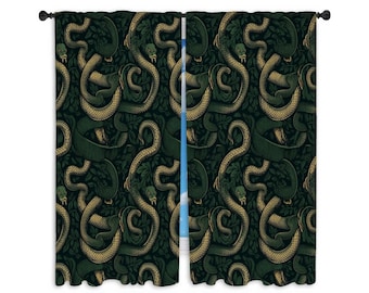 Snake Window Curtain, Serpent Curtains, Vintage Curtain Panel, Gothic Window Treatment, Rustic Cabin Home Decor
