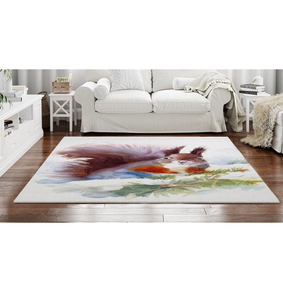 Squirrel Rugs Animal in Winter Theme Indoor Area Rug Artistic 