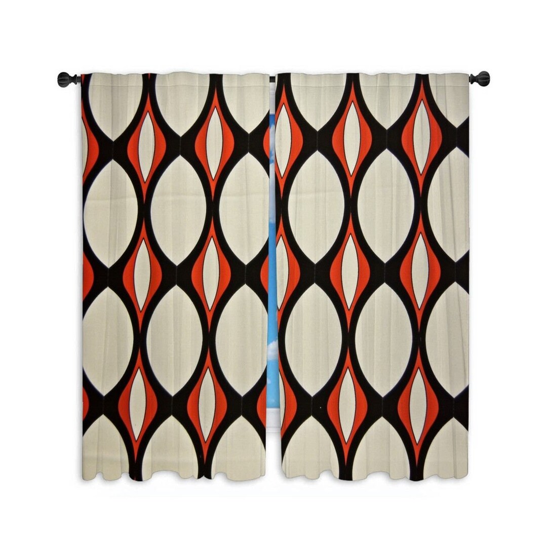 Funky Window Curtain, Geometric Curtains, Vintage Curtain Panel, Mid ...