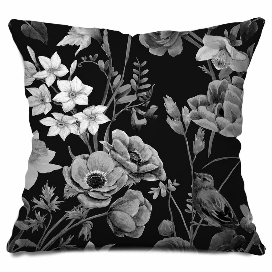 Black and White Floral Pillow Black and White Floral Throw Etsy