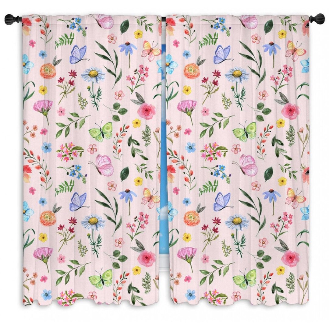 Pastel Window Curtains Pink Floral Curtains Pastel Ditsy Etsy