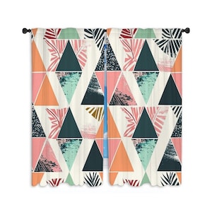 Geometric Window Curtains Tropical Curtain Panel Colorful Print Curtains Summer Window Treatment Abstract Green And Pink Curtains