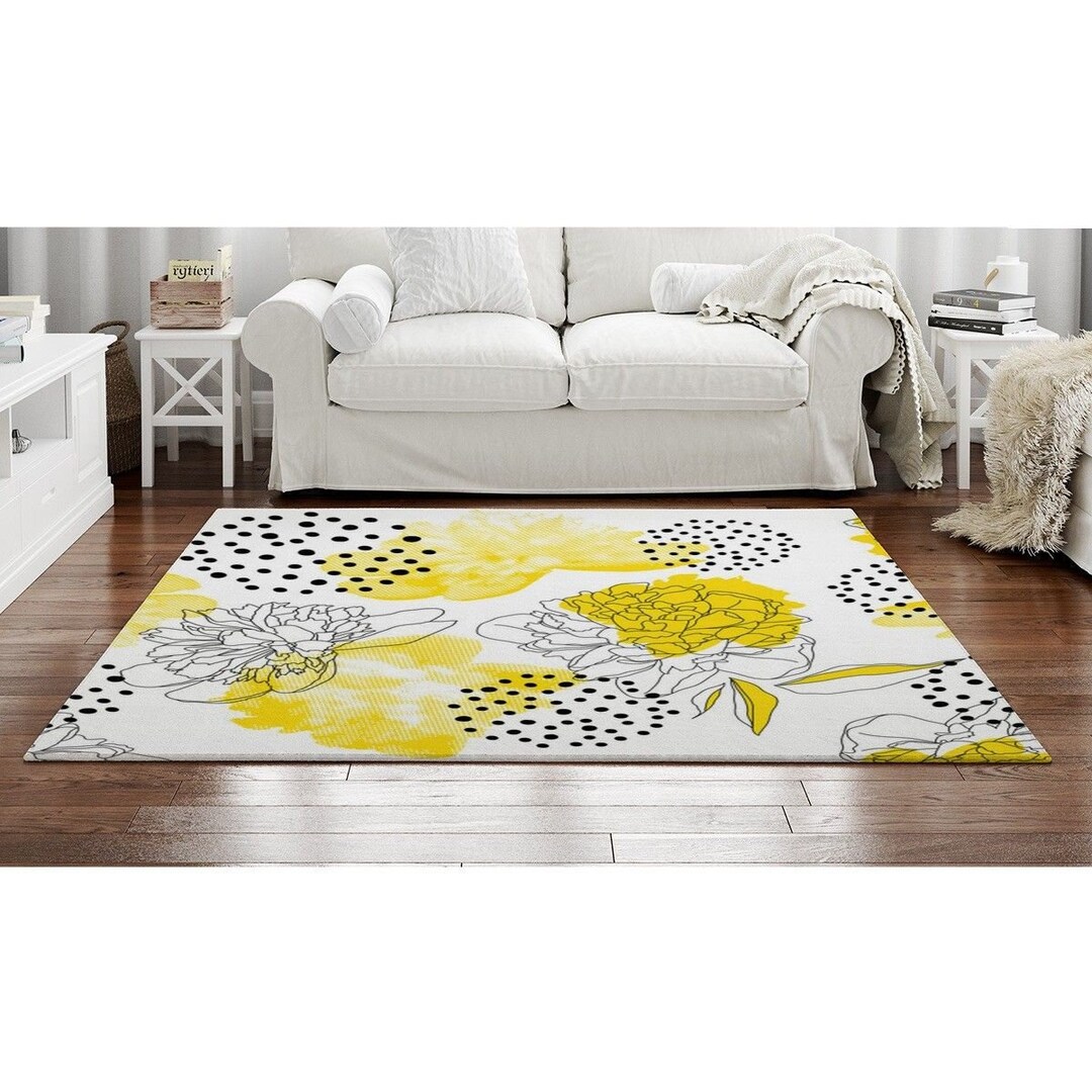 Yellow and White Floral Area Rug Yellow Floral Rug White and Etsy