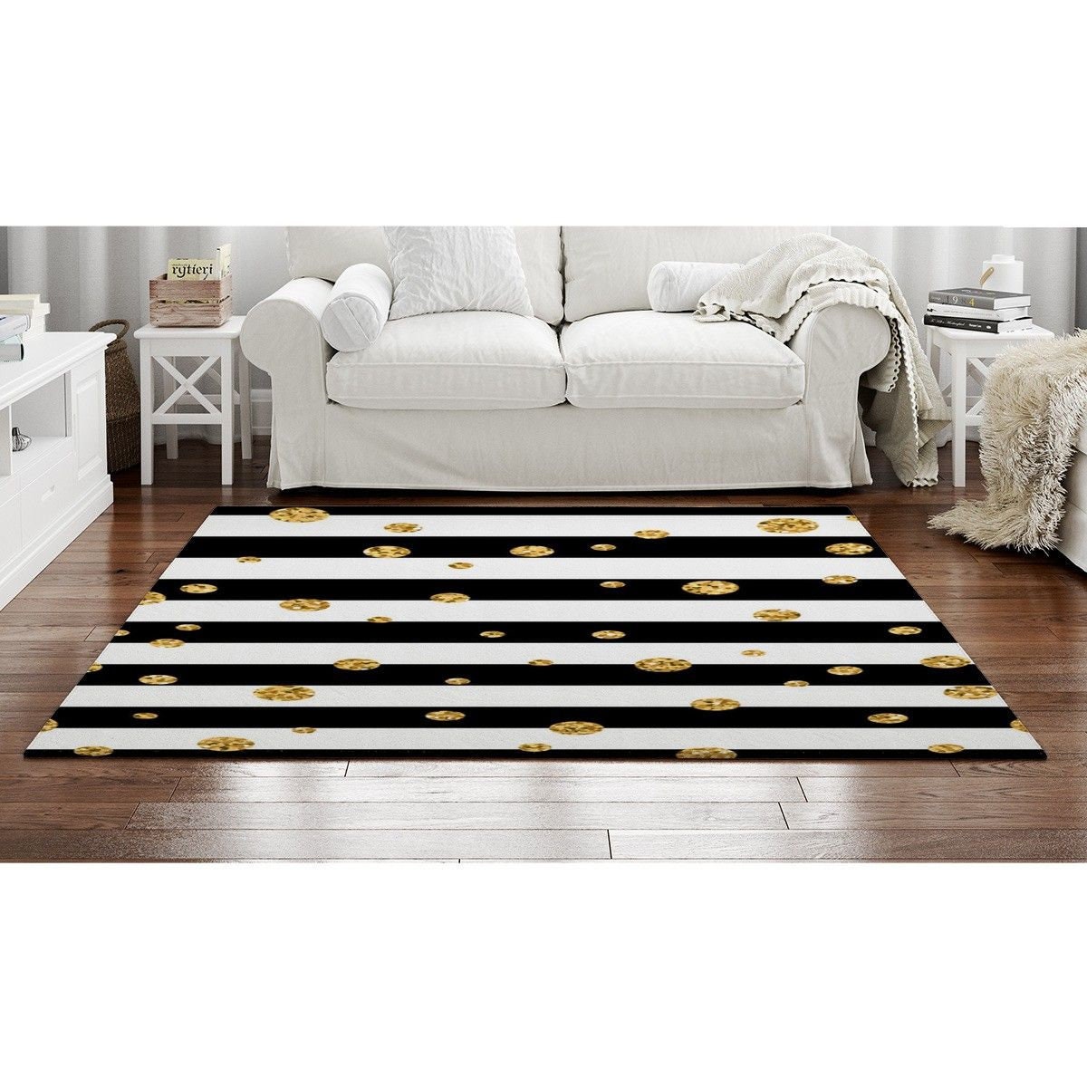 Polka Dot Area Rug Polka Dot Rugs Stripe Area Rug Black And Etsy
