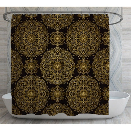 Black and Gold Damask Shower Curtains Damask Shower Curtain Etsy