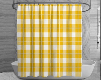 Yellow Checkered Shower Curtain: Pastel Plaid Bath Decor