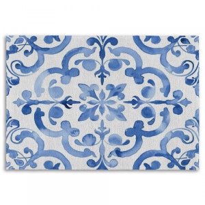 Mediterranean Rugs Blue Spanish Tile Print Area Rug Light Blue And White Area Rugs Portuguese Rug Talavera Rugs