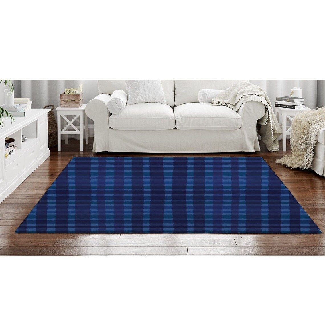 Blue Rugs Navy Area Rug Blue Checkered Area Rugs Checkered Etsy UK