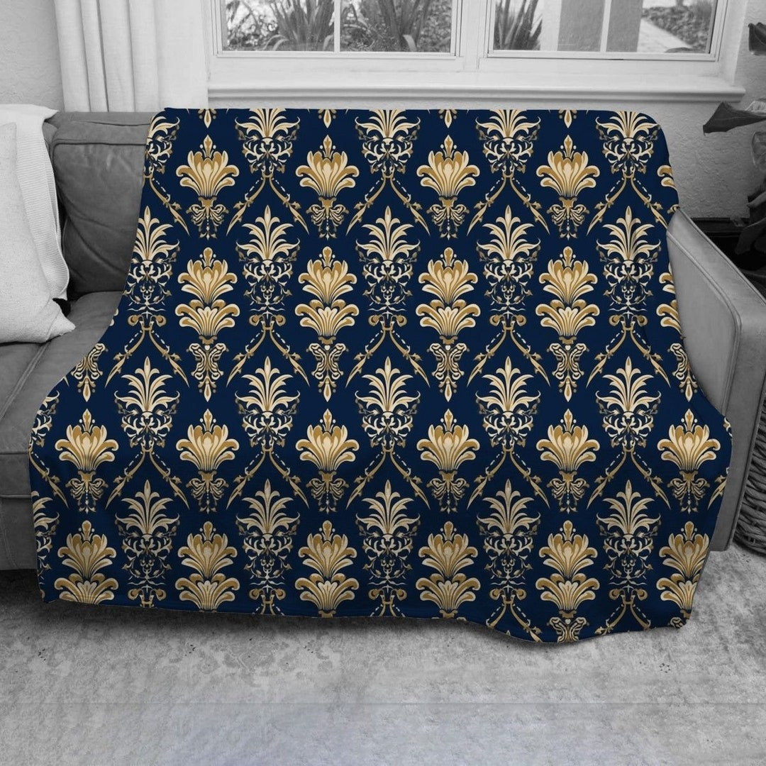 Victorian Blanket French Country Blankets Blue and Gold Etsy