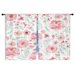 Floral Curtain Panel: Shabby Chic Pink Flower Garden Drapes