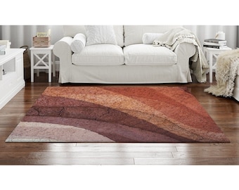 Red Rock Abstract Area Rug: Terracotta Brown Boho Style, Custom Rugs