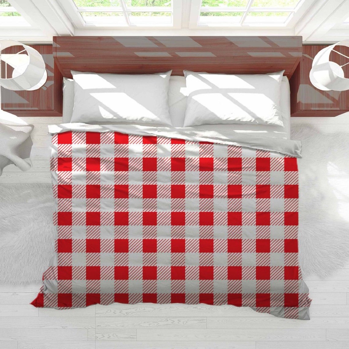 Red Gingham Duvet Cover Red And White Duvet Cover Gingham Etsy