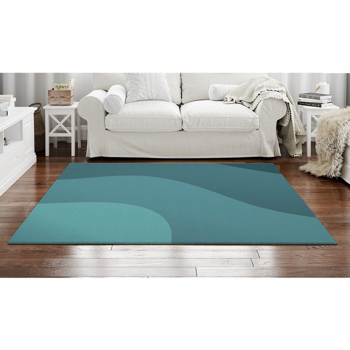 Teal Gradient Wave Rug Green Abstract Area Rugs Dark Teal Etsy