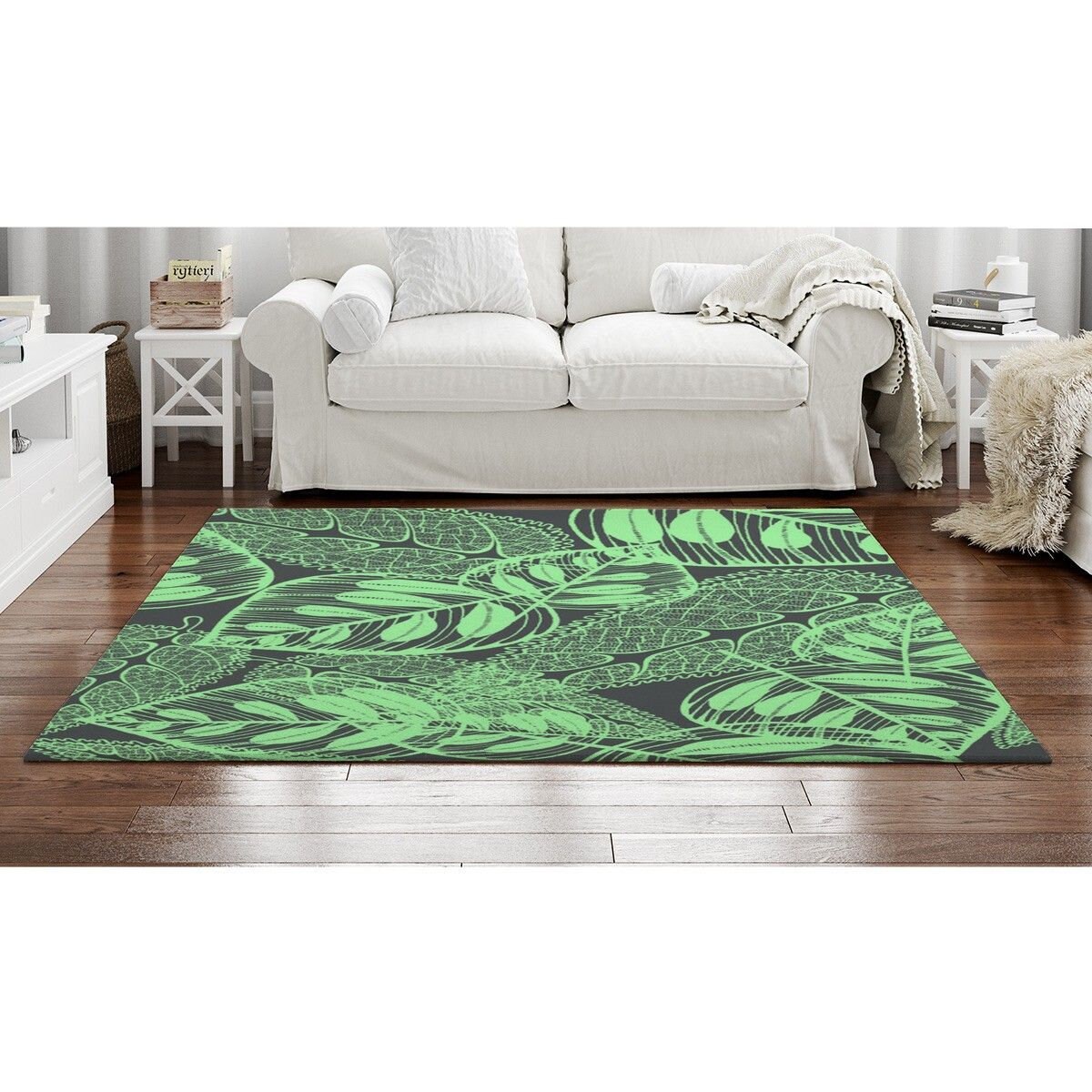 Green And Black Botanical Area Rug Leaves Rug Plants Rug Etsy