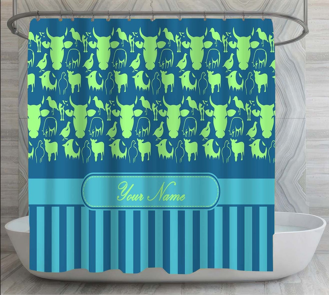 Farm Animals Shower Curtains Animal Shower Curtain Green Etsy