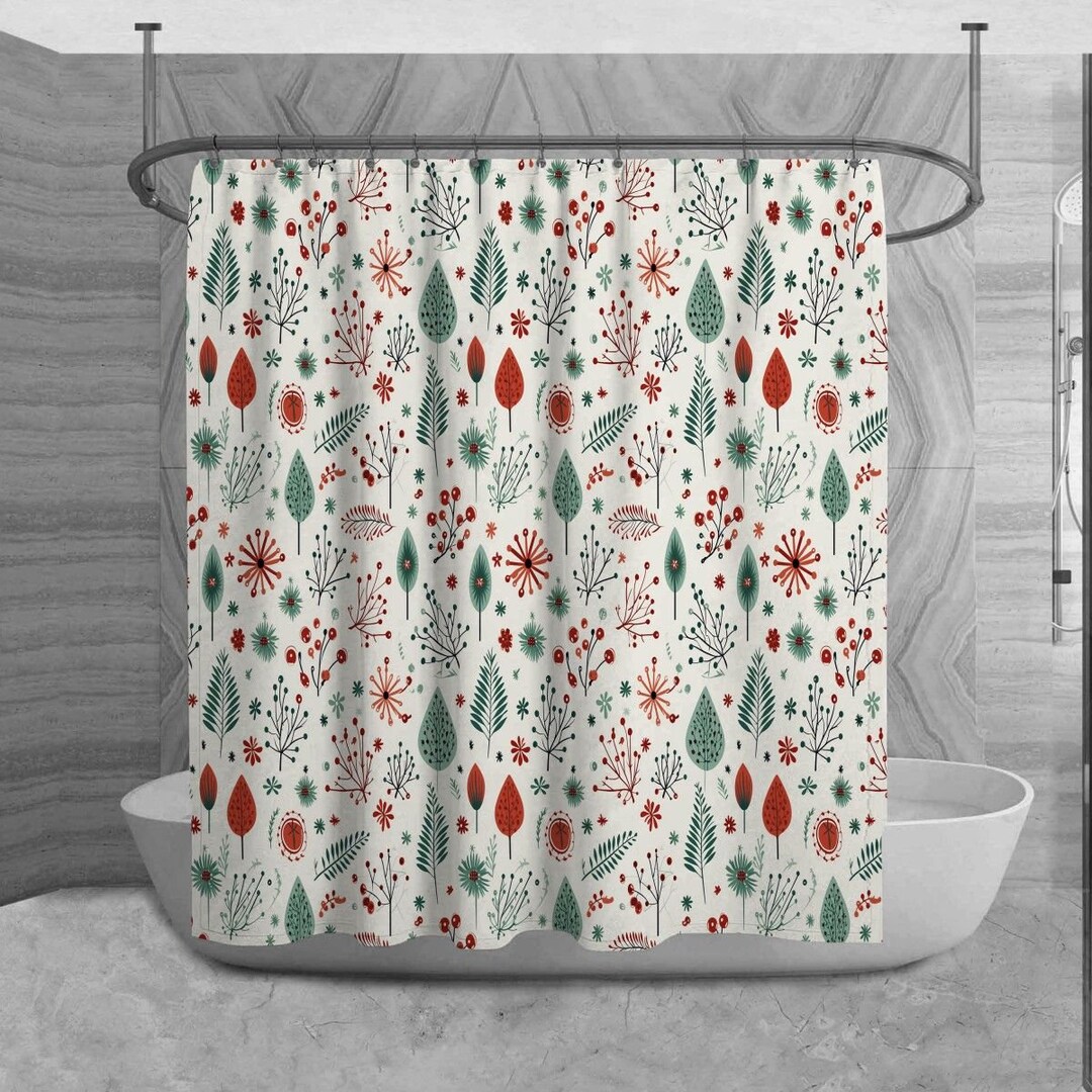 Seasonal Shower Curtain, Christmas Bathroom Decor, Mistletoe Bath Decor