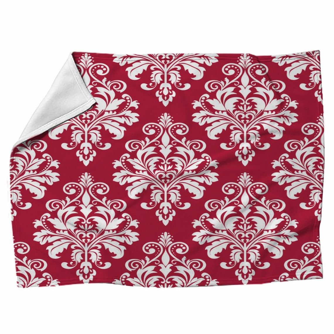 Damask Blankets Classic Baroque Fleece Blanket Red Blanket Etsy