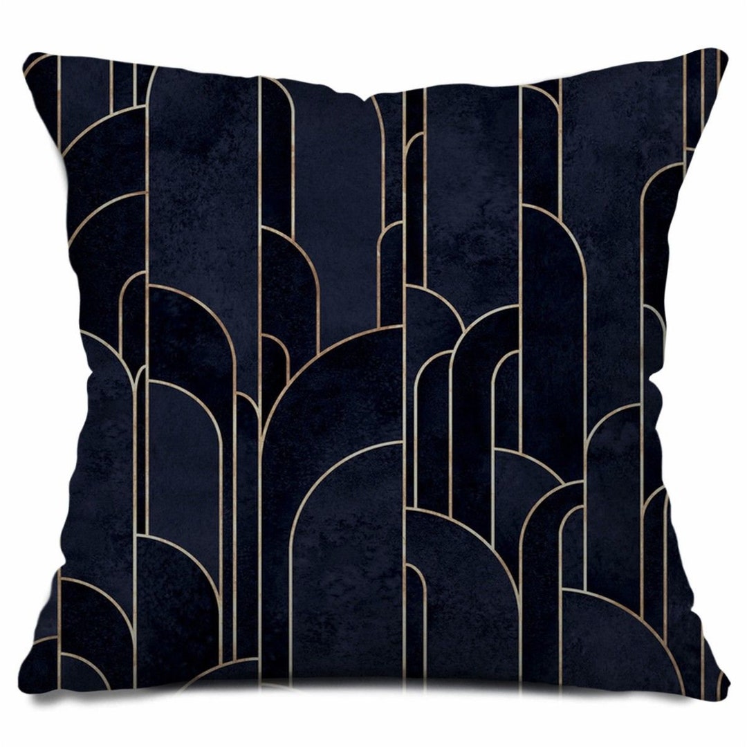 Blue and Black Pillows Art Deco Pillow Covers Geometric Etsy