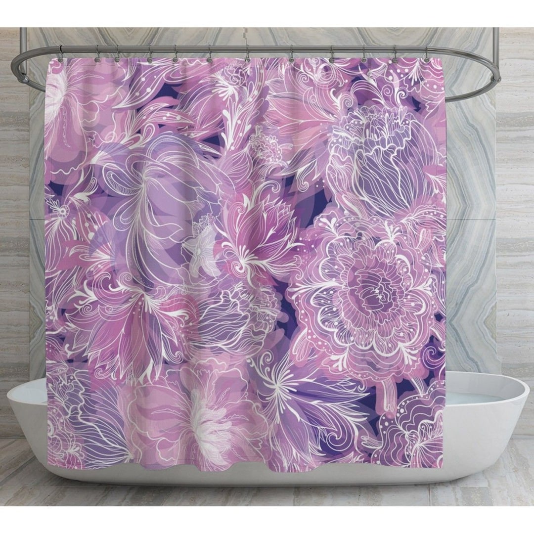 Purple Floral Shower Curtain Purple Floral Curtain Soft Purple Etsy