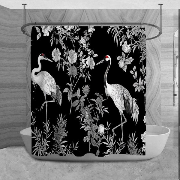 Black And White Chinoiserie Shower Curtain Chinoiserie Shower Curtains Black And White Shower Curtains Black And White Bathroom Decor