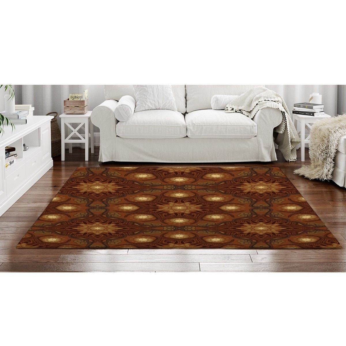 Chocolate brown rugs floral area rug chocolate brown Etsy