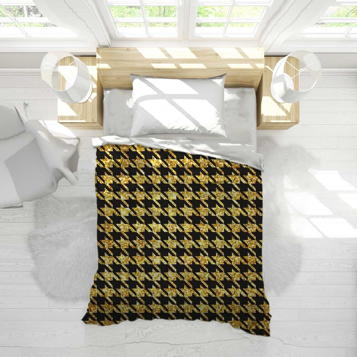 Black And Gold Houndstooth Duvet Cover Houndstooth Pattern Etsy