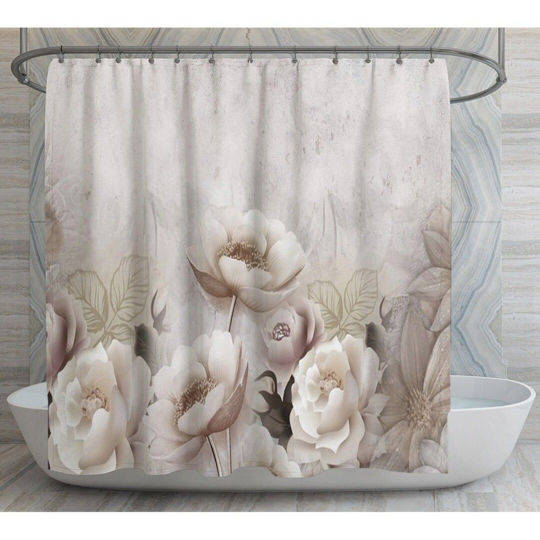 Greige Shower Curtains 3D Floral Design Shower Curtain Gray and Beige ...