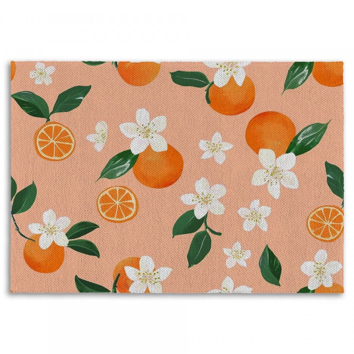 100% Organic Large Chequered Peach Bath Mat. Peaches from Peachy Parrot