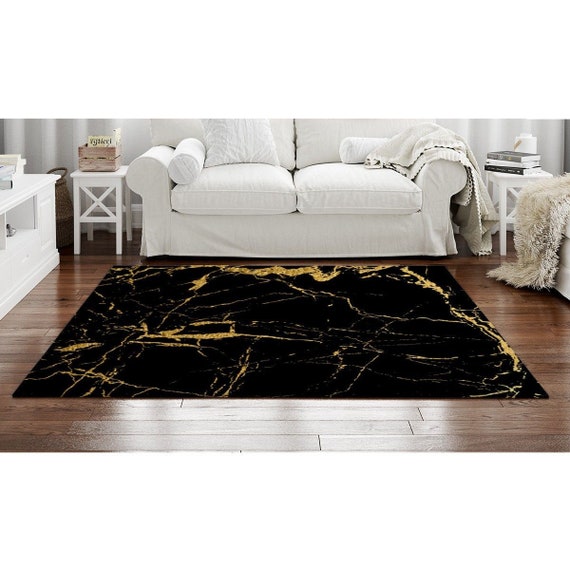 Black and Gold Rug Black With Matte Gold Veins Area Rug Etsy
