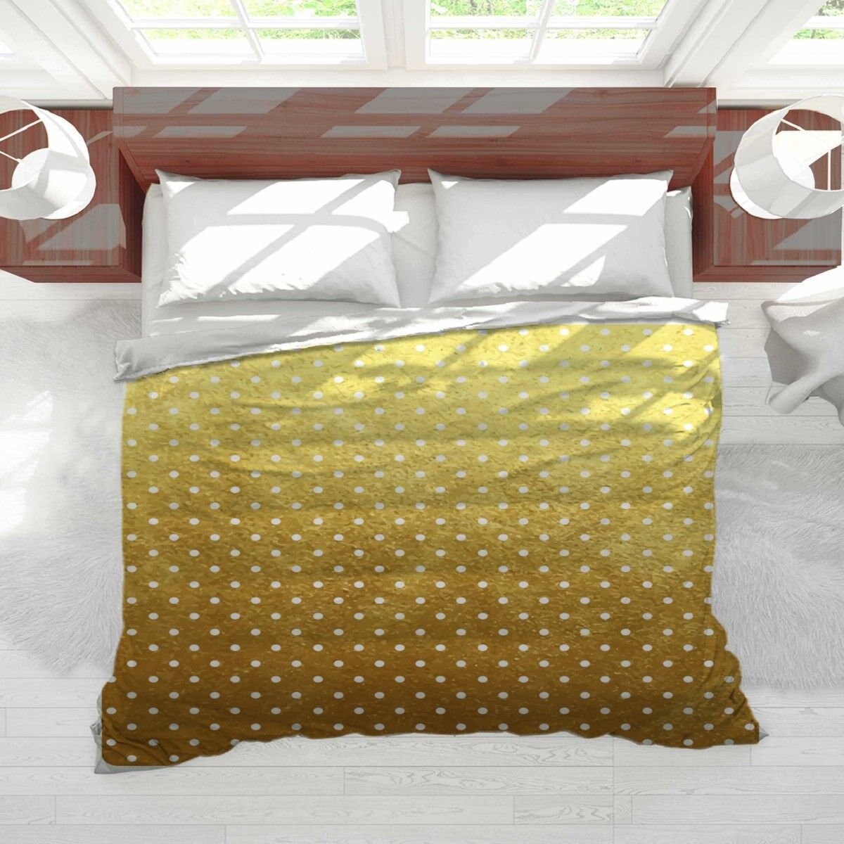 Foil Style Polka Dot Bedding Metallic Print Comforters Gold Etsy