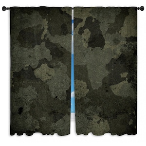 Army Green Camouflage Curtain Panel: Military Camo Print Drapes