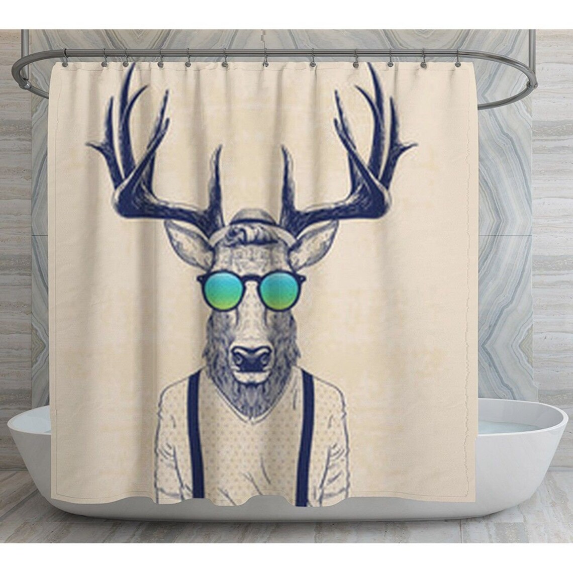 Deer Shower Curtain Deer Bathroom Decor Beige Shower Etsy