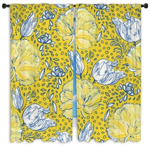 Floral Window Curtains Yellow Floral Curtains White And Yellow Curtains Personalized Curtains Retro Yellow Flower Curtains Panel Custom
