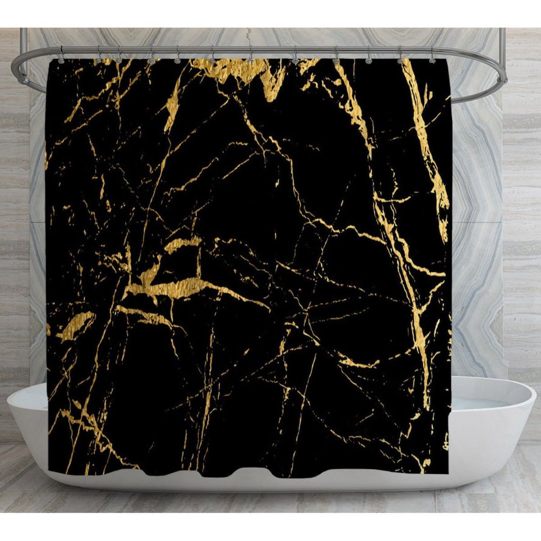 Black and Gold Shower Curtain Marble Shower Curtains Personalized